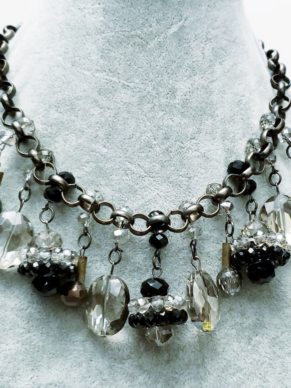 Crystal and Black Bead Statement Necklace - Women Jewelry